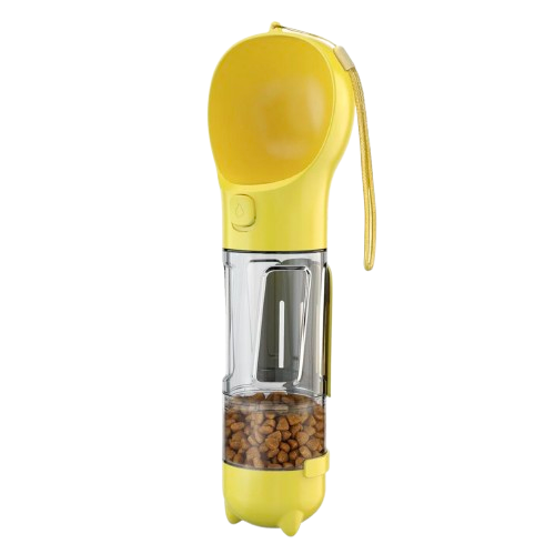 Drinking bottle with snack container & poop bag dispenser