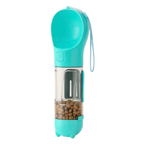 Drinking bottle with snack container & poop bag dispenser