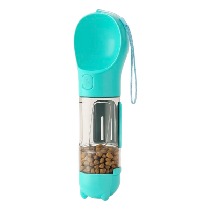 Drinking bottle with snack container & poop bag dispenser
