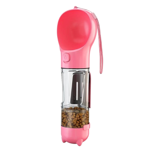 Drinking bottle with snack container & poop bag dispenser