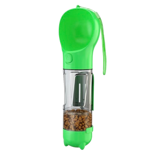 Drinking bottle with snack container & poop bag dispenser
